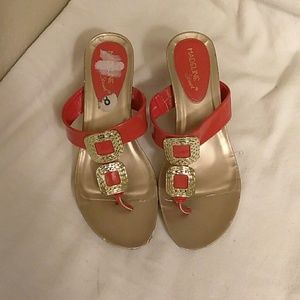 Orange/Coral Slip-On Wedges